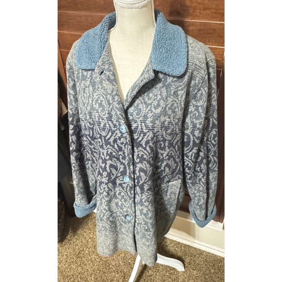 Vintage Mulberry Street Wool Coat Jacket Womens L Blue Tapestry button pockets - Picture 3 of 9